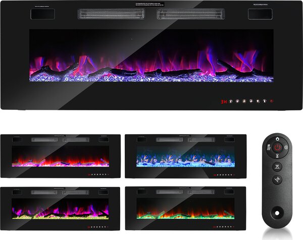 Caminetto elettrico Jopassy con riscaldamento e fuoco aperto a LED - Fuoco artificiale - Caminetto elettrico 1500W - 127 cm - Caminetto elettrico - con protezione da surriscaldamento