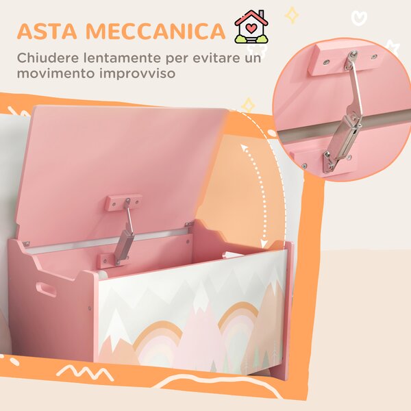 ZONEKIZ Baule Portagiochi per Bambini con Coperchio e Cerniera di Sicurezza in MDF, 60x37x39cm, Rosa