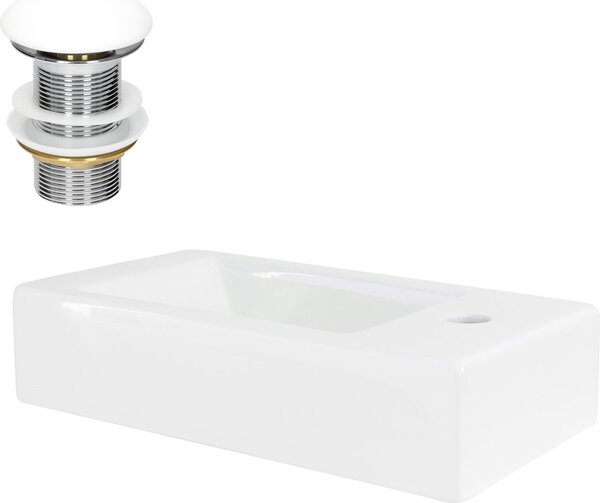 LuxeBath Lavabo da appoggio Square, 46x26x11 cm, bianco, in Vetroceramica, incl. set di scarico senza troppopieno