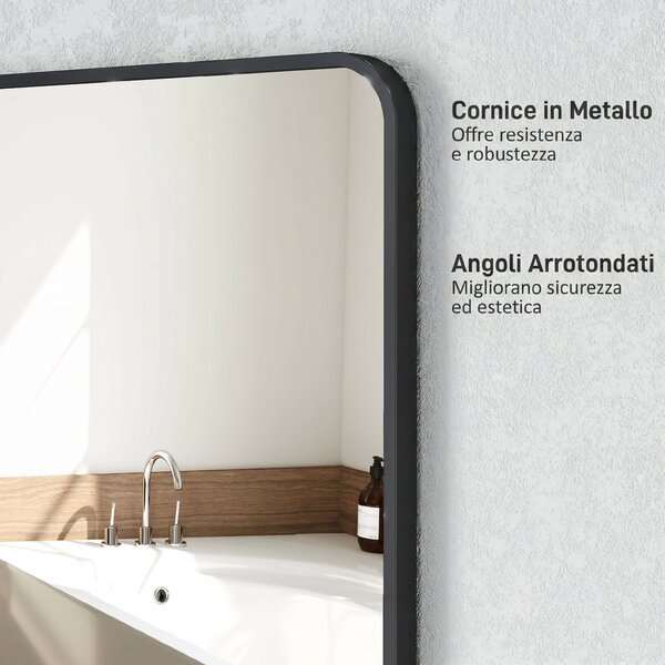 HOMCOM Specchio Bagno con Cornice in Metallo e Gancio, 50x2.5x70 cm, Nero | Aosom Italy