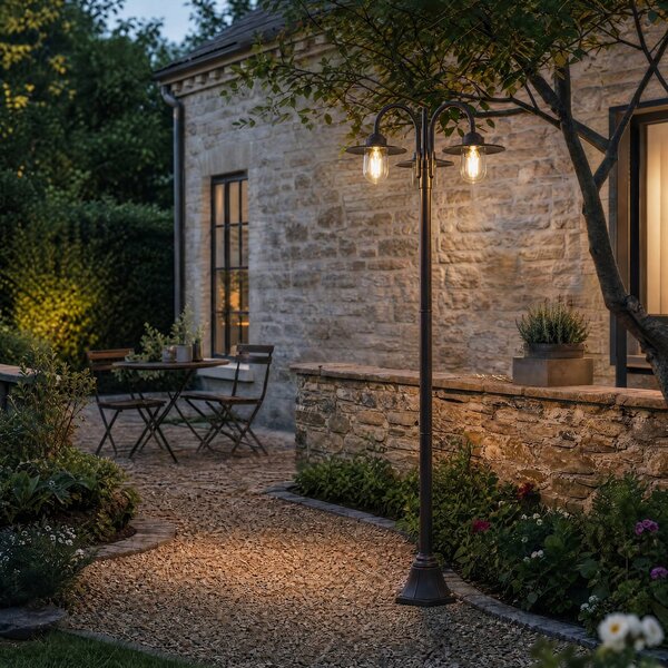 Lampada da esterno Lindby Bilma, a 3 luci, color ruggine, 220 cm, vetro, IP65 Bilma Lindby, dimmerabile, Marrone / Ruggine, Alluminio, Moderno
