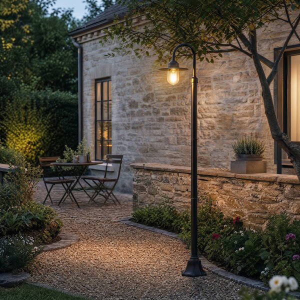 Lampada da esterno Lindby Bilma, a 1 braccio, color ruggine, 220 cm, vetro, IP65 Bilma Lindby, dimmerabile, Marrone / Ruggine, Alluminio, Moderno