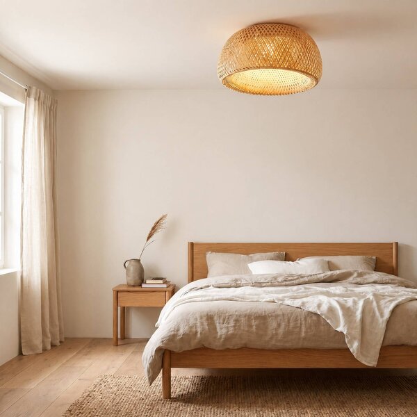Plafoniera soffitto Jadwiga Lindby, dimmerabile, Legno chiaro, Soggiorno / Sala da pranzo, bambù, Scandinavo, Plafoniera