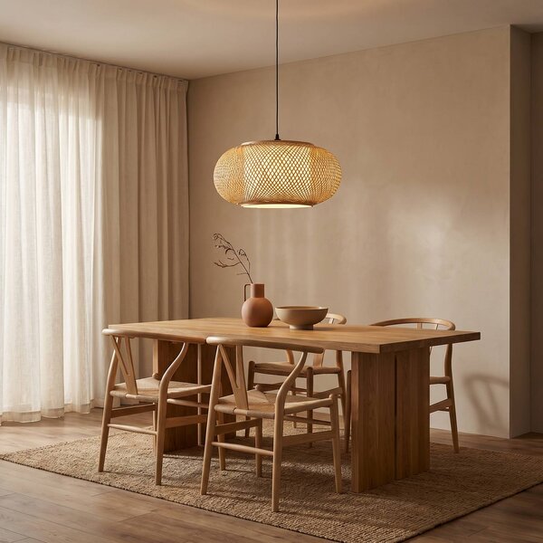 Lampada a sospensione Romaine Lindby, dimmerabile, Legno chiaro, Soggiorno / Sala da pranzo, bambù, Scandinavo, Lampada a sospensione