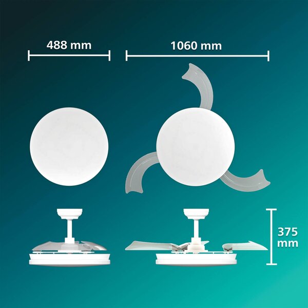 Philips Ventilatore da soffitto LED Solr, bianco, CC, silenzioso, CCT dimmerabile, Bianco / Opale, Soggiorno / Sala da pranzo, Metallo, Moderno