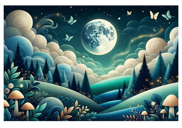 Quadro su tela – Paesaggio forestale sotto le stelle