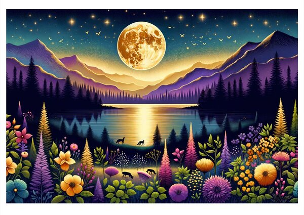 Quadro su tela – Paesaggio romantico con luna piena