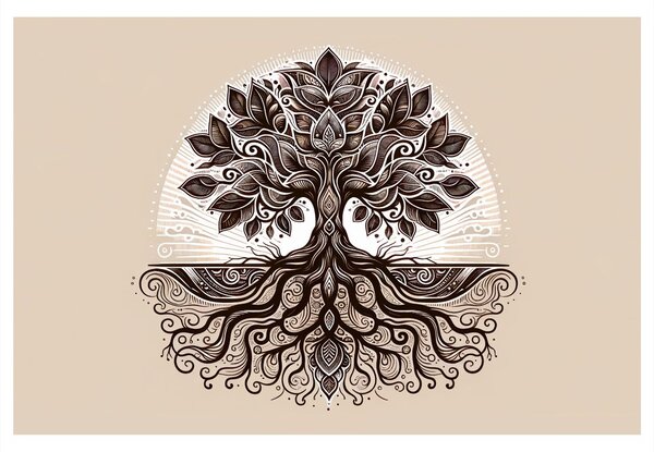 Quadro su tela – Elegante albero della vita con radici