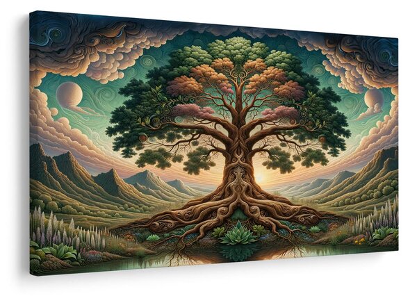 Quadro su tela – Maestoso albero della vita tra le montagne