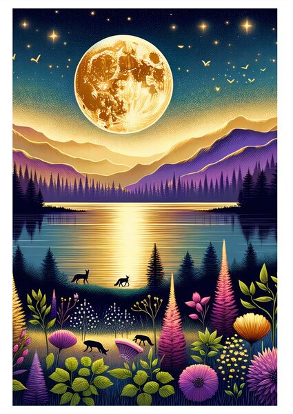 Quadro su tela – Paesaggio notturno magico con luna