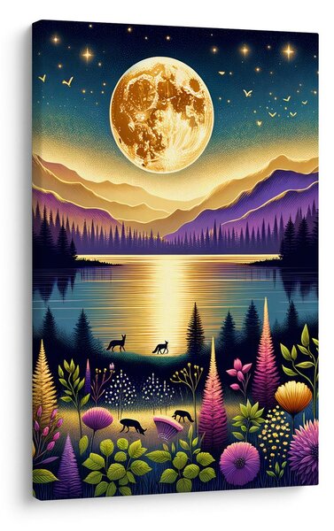 Quadro su tela – Paesaggio notturno magico con luna