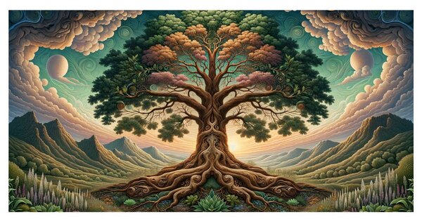 Quadro su tela – Misterioso albero della vita sotto il cielo