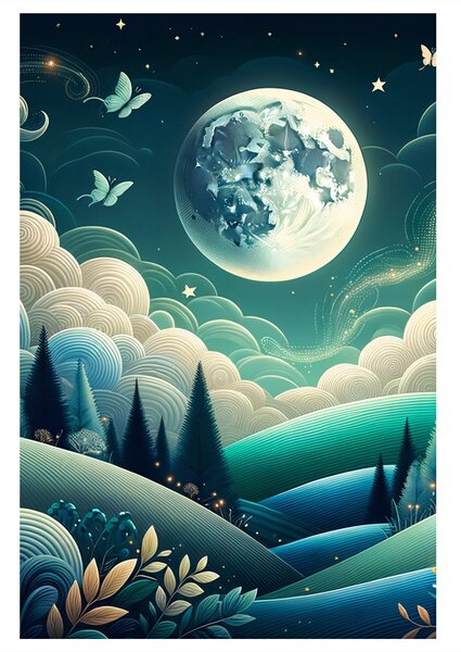 Quadro su tela – Natura fiabesca con luna piena