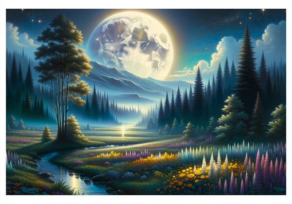 Quadro su tela – Valle magica alla luce della luna