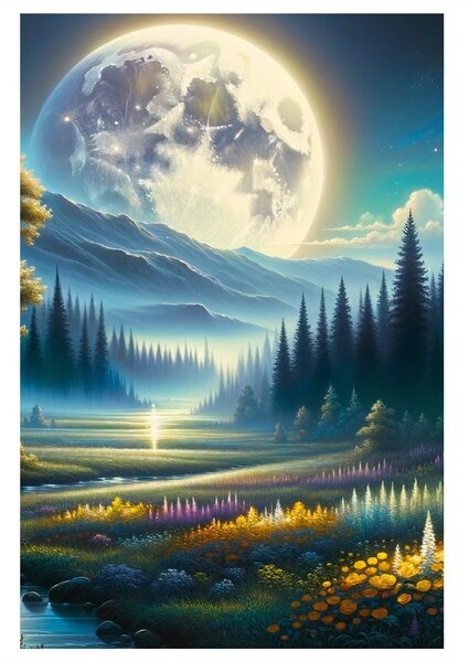 Quadro su tela – Natura notturna tranquilla con fiume