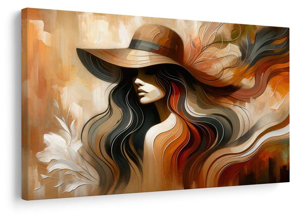 Quadro su tela – Donna con cappello in toni autunnali