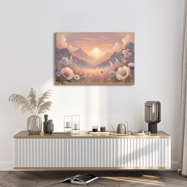Quadro su tela – Tramonto romantico con prato