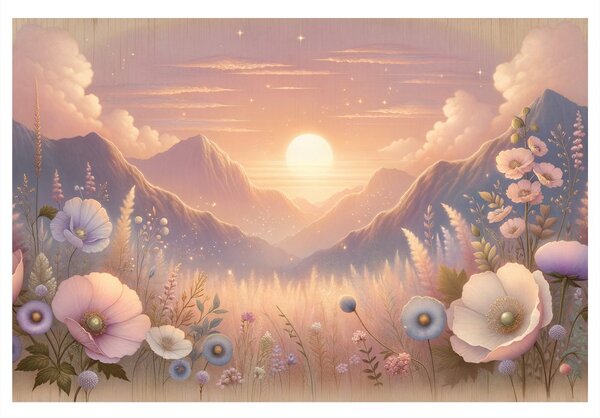 Quadro su tela – Tramonto romantico con prato