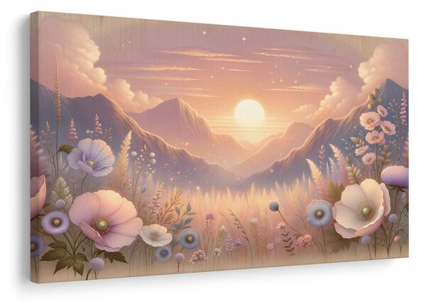 Quadro su tela – Tramonto romantico con prato