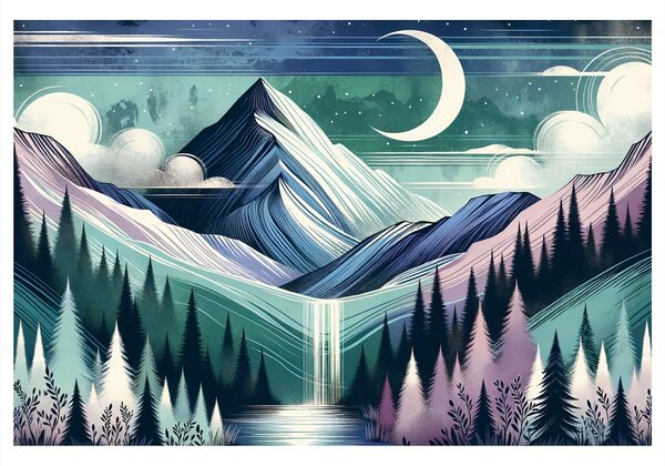 Quadro su tela – Cime innevate con cascata