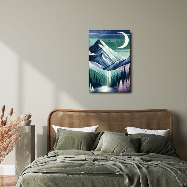 Quadro su tela – Bosco e montagne di notte