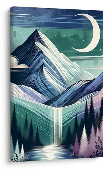 Quadro su tela – Bosco e montagne di notte