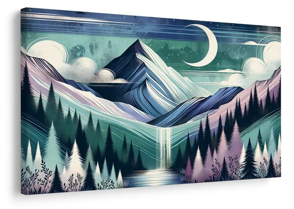 Quadro su tela – Cime innevate con cascata