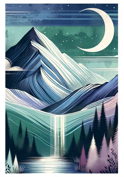 Quadro su tela – Bosco e montagne di notte