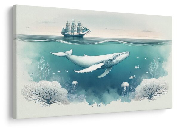 Quadro su tela – Balena e coralli sotto la superficie
