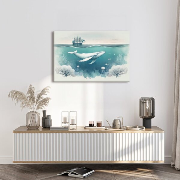 Quadro su tela – Balena e coralli sotto la superficie