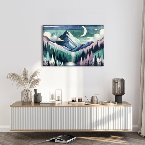 Quadro su tela – Cime innevate con cascata
