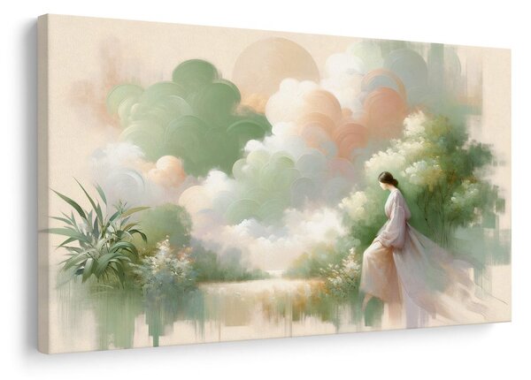Quadro su tela – Donna in paesaggio romantico
