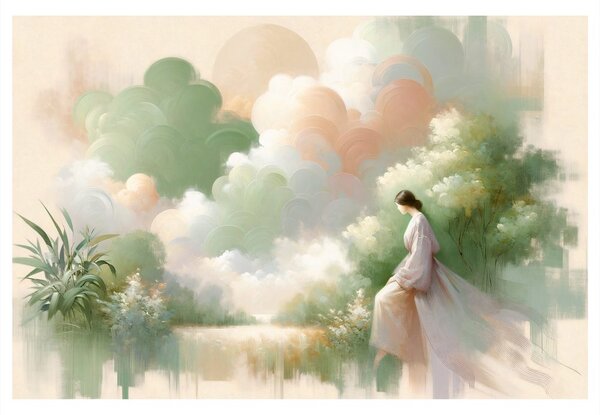 Quadro su tela – Donna in paesaggio romantico