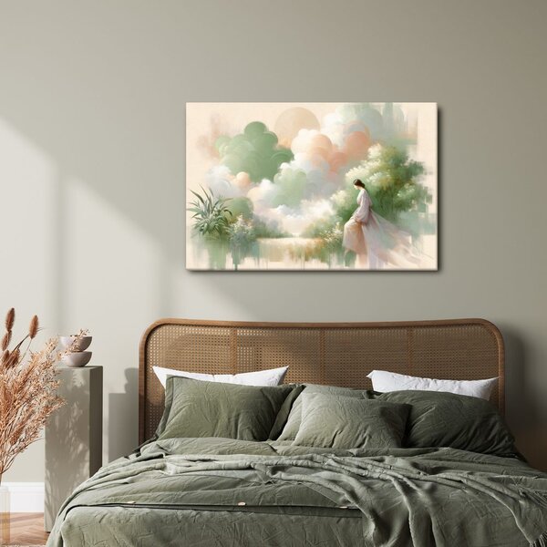 Quadro su tela – Donna in paesaggio romantico