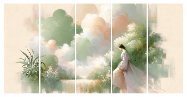 Quadri 5 pezzi – Figura delicata tra i fiori