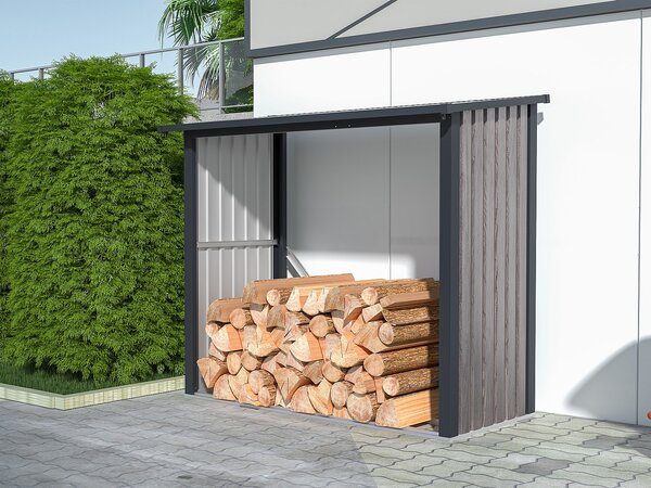 Casetta per legna in Acciaio galvanizzato effetto legno 1,98m3 2,5 steri L182xP89xH156cm - BIRWOOD