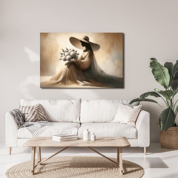 Quadro su tela – Silhouette di donna con fiori