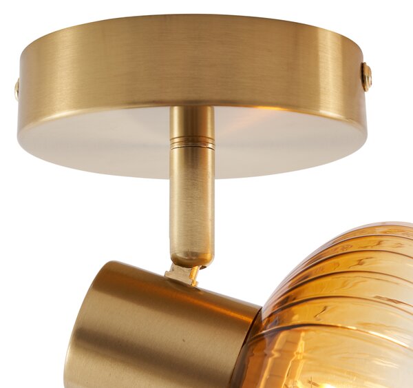 Faretto da soffitto moderno oro con vetro ambra rotondo - Teddy