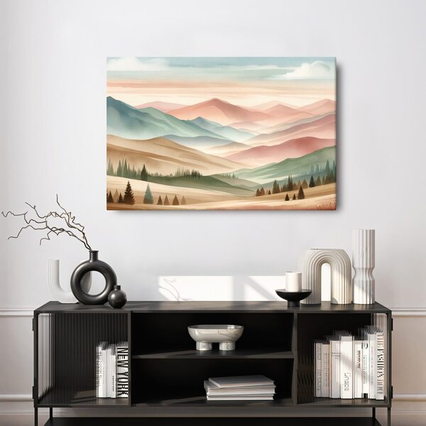 Quadro su tela – Paesaggio pastello con montagne