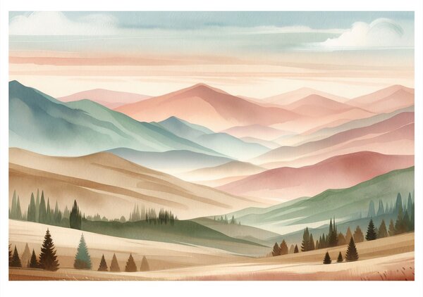 Quadro su tela – Paesaggio pastello con montagne