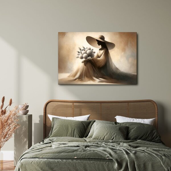 Quadro su tela – Silhouette di donna con fiori