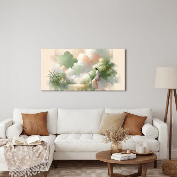 Quadro su tela – Donna sognante in toni pastello