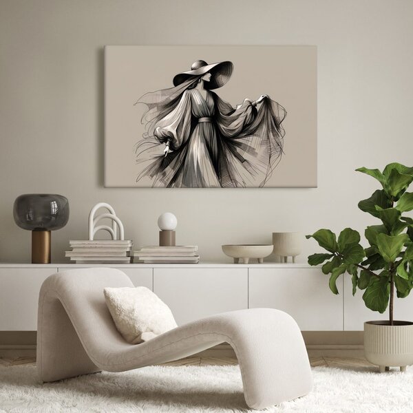 Quadro su tela – Donna con vestito e cappello