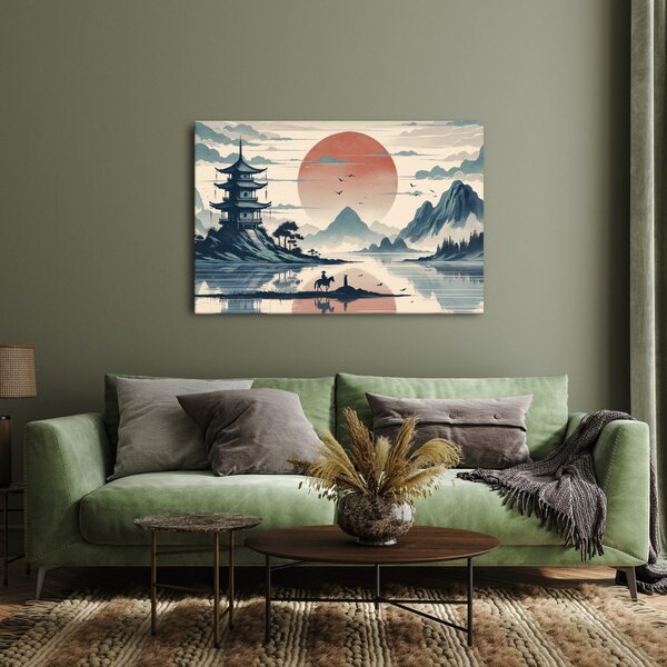 Quadro su tela – Paesaggio giapponese con cavaliere