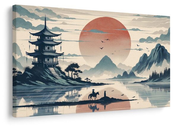 Quadro su tela – Paesaggio giapponese con cavaliere