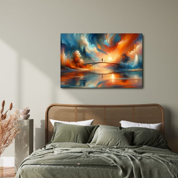 Quadro su tela – Silhouette sul ponte al tramonto
