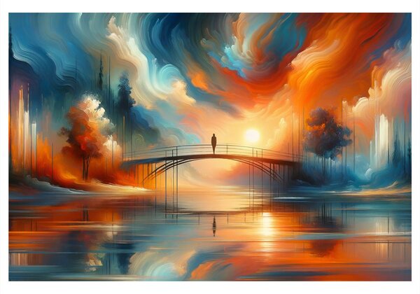 Quadro su tela – Silhouette sul ponte al tramonto