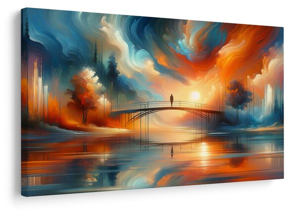 Quadro su tela – Silhouette sul ponte al tramonto