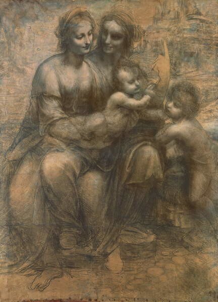 Leonardo da Vinci - Riproduzione The Virgin and Child with Saint Anne and the Infant Saint John the Baptist, (30 x 40 cm)