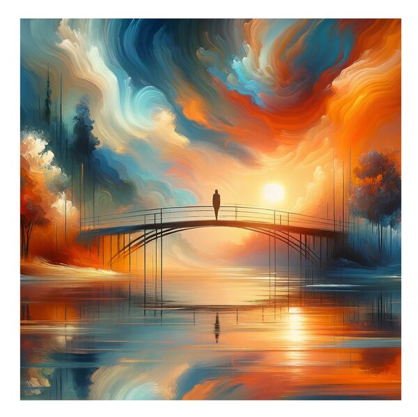 Quadro su tela – Tramonto sul fiume con ponte